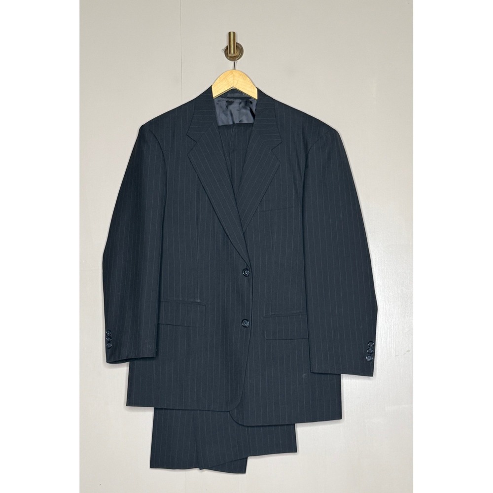Vintage Pinstripe‎ Suit 42R Charcoal Two Button Business Suit Set